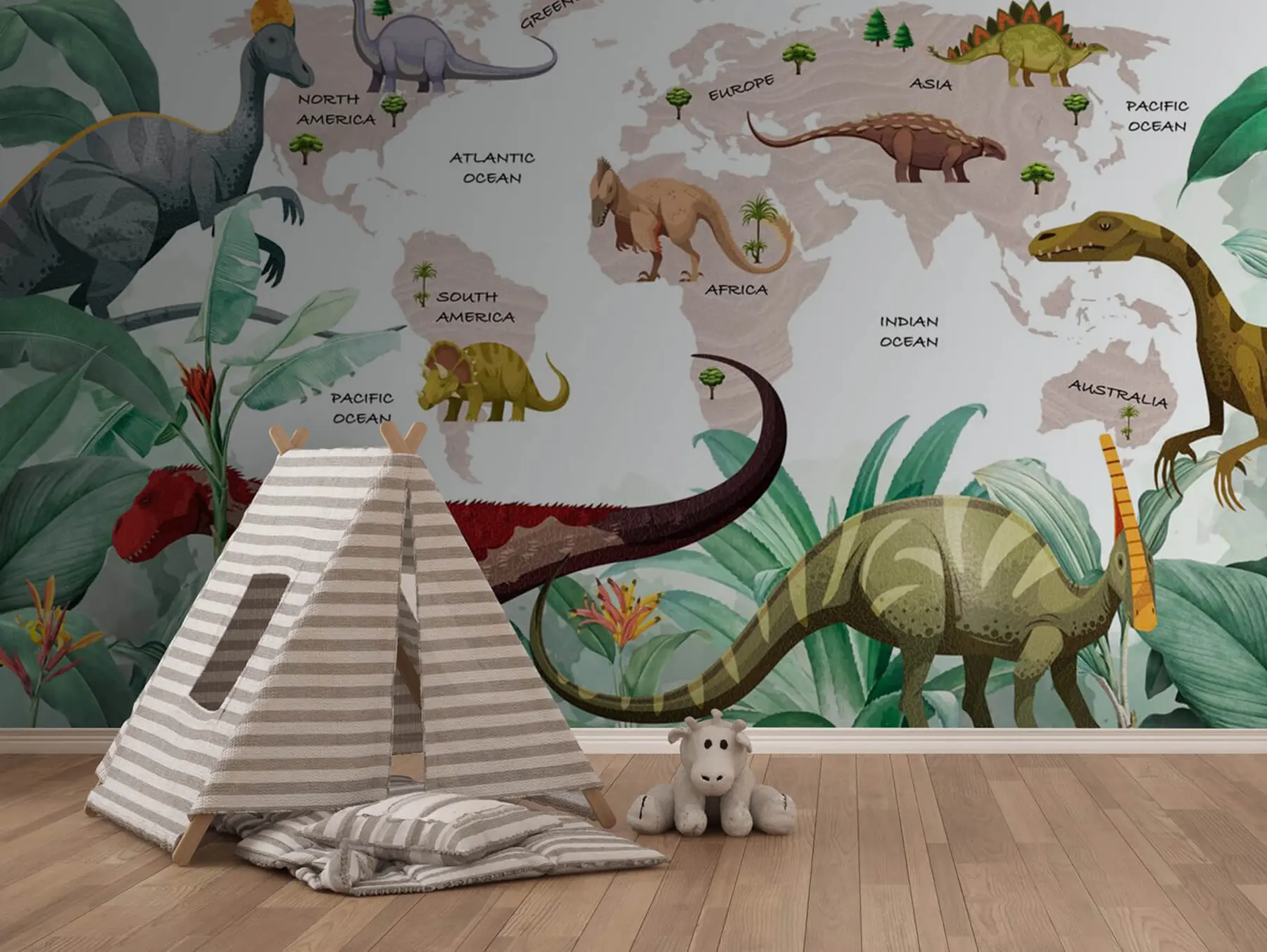 Valokuvatapetti Maailman kartta dinosauruksista u71068v4