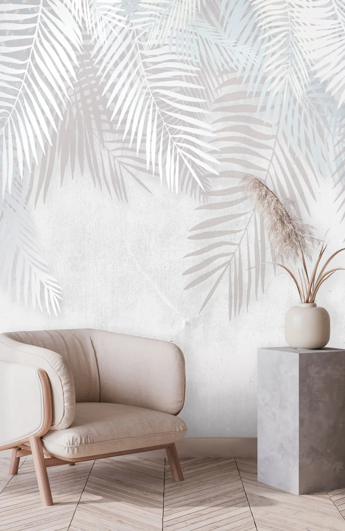 Valokuvatapetti Valkoiset palmunlehdet grunge-kuviossa u94457