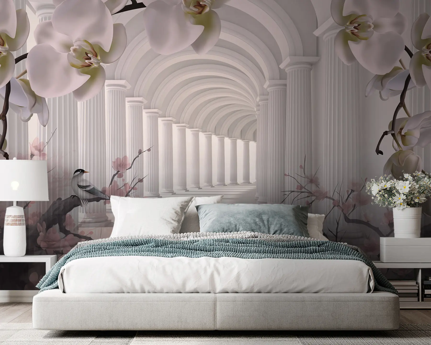 Valokuvatapetti Kaunis tunneli lintujen ja orkideoiden kanssa u94513