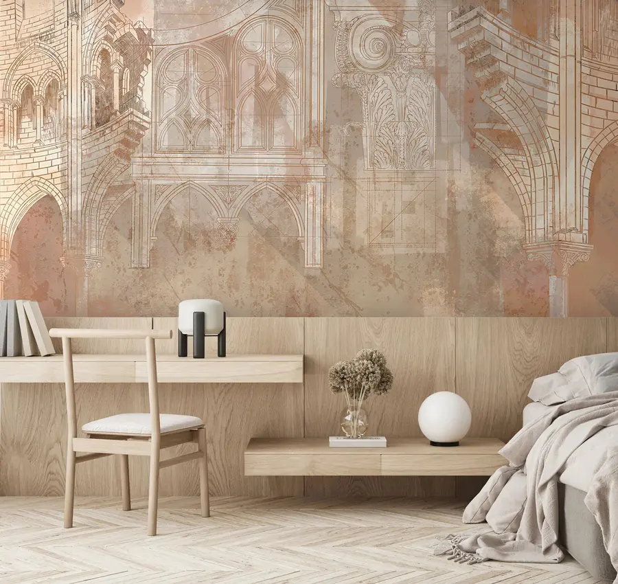 Valokuvatapetti Pylväiden arkkitehtoninen taidepiirros ja monogrammi u95126