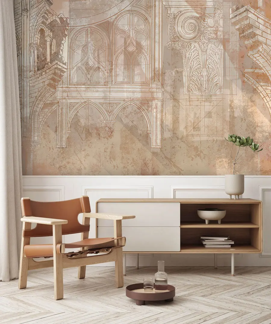 Valokuvatapetti Pylväiden arkkitehtoninen taidepiirros ja monogrammi u95126