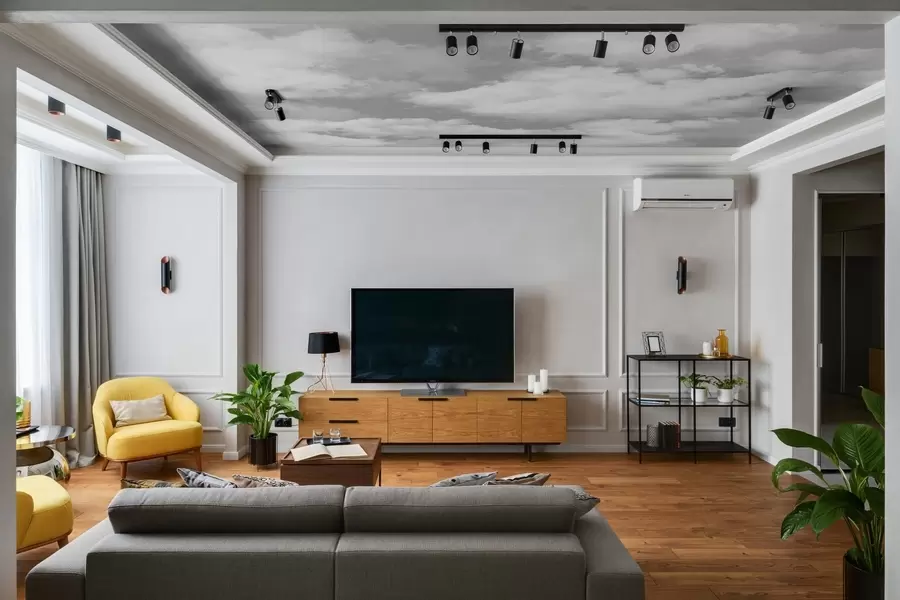 Valokuvatapetti Valkoiset pilvet harmaalla taivaalla ovat uusi trendi sisustuksessa u94178