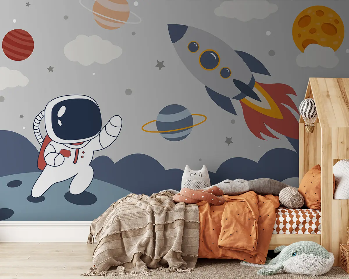 Valokuvatapetti Astronautti, raketti ja planeetat u95706