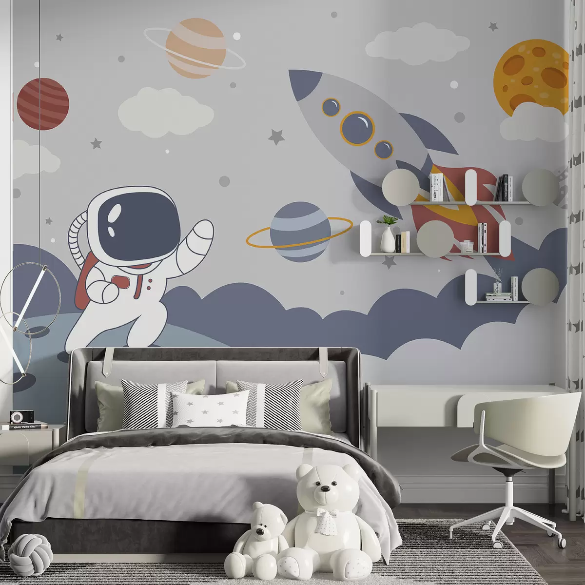Valokuvatapetti Astronautti, raketti ja planeetat u95706