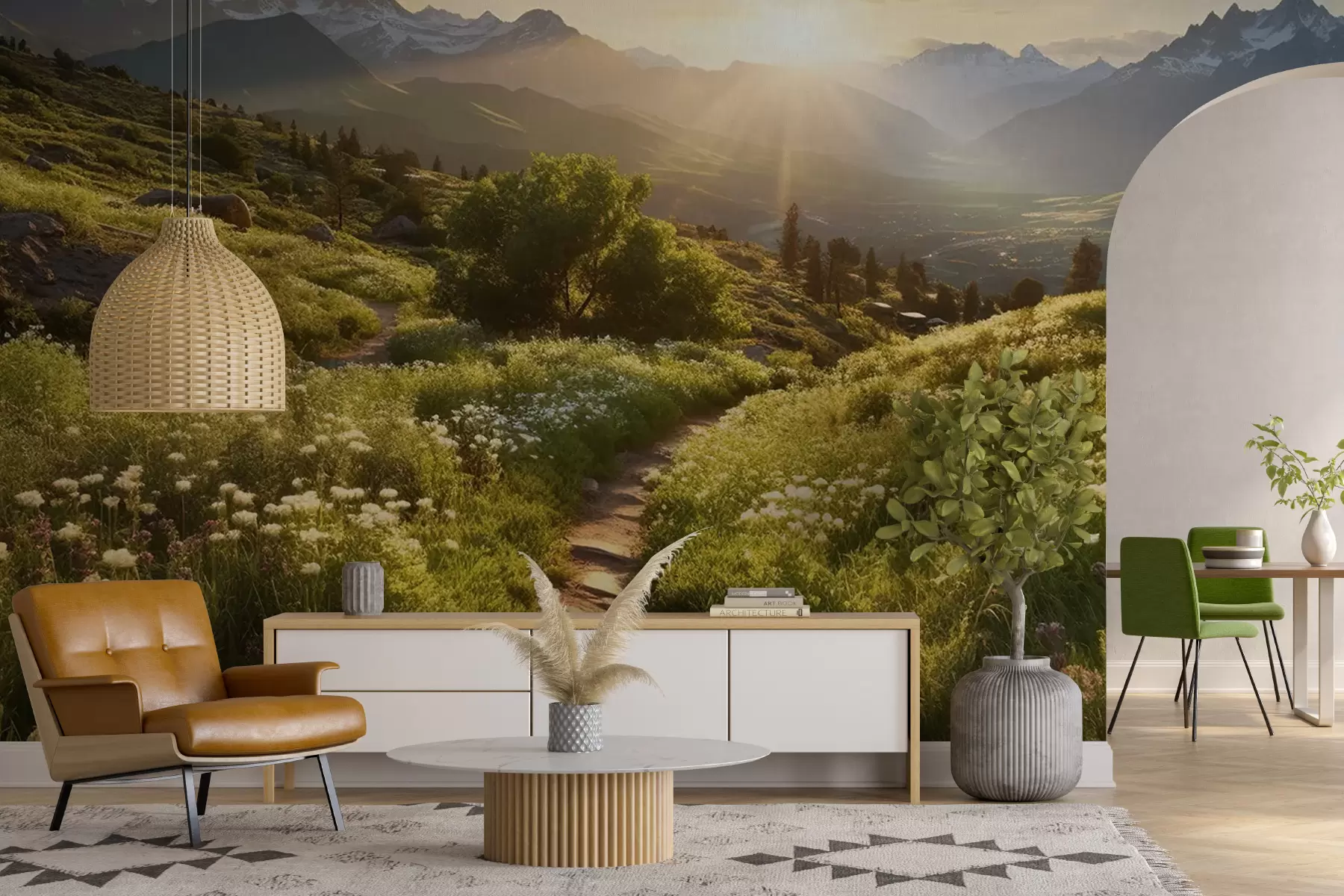 Valokuvatapetti Vuoristomaisema auringonlasku u96209