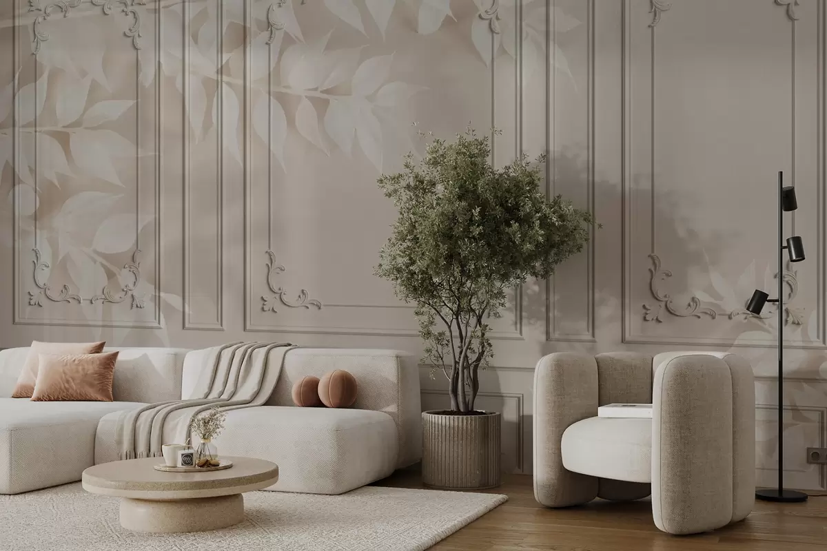 Valokuvatapetti Klassiset englantilaiset Boiserie-paneelit lehdillä u96165