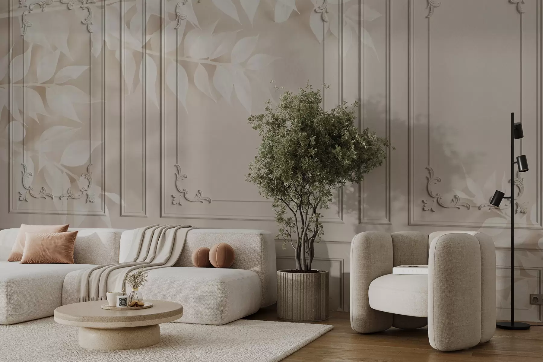 Valokuvatapetti Klassiset englantilaiset Boiserie-paneelit lehdillä u96165