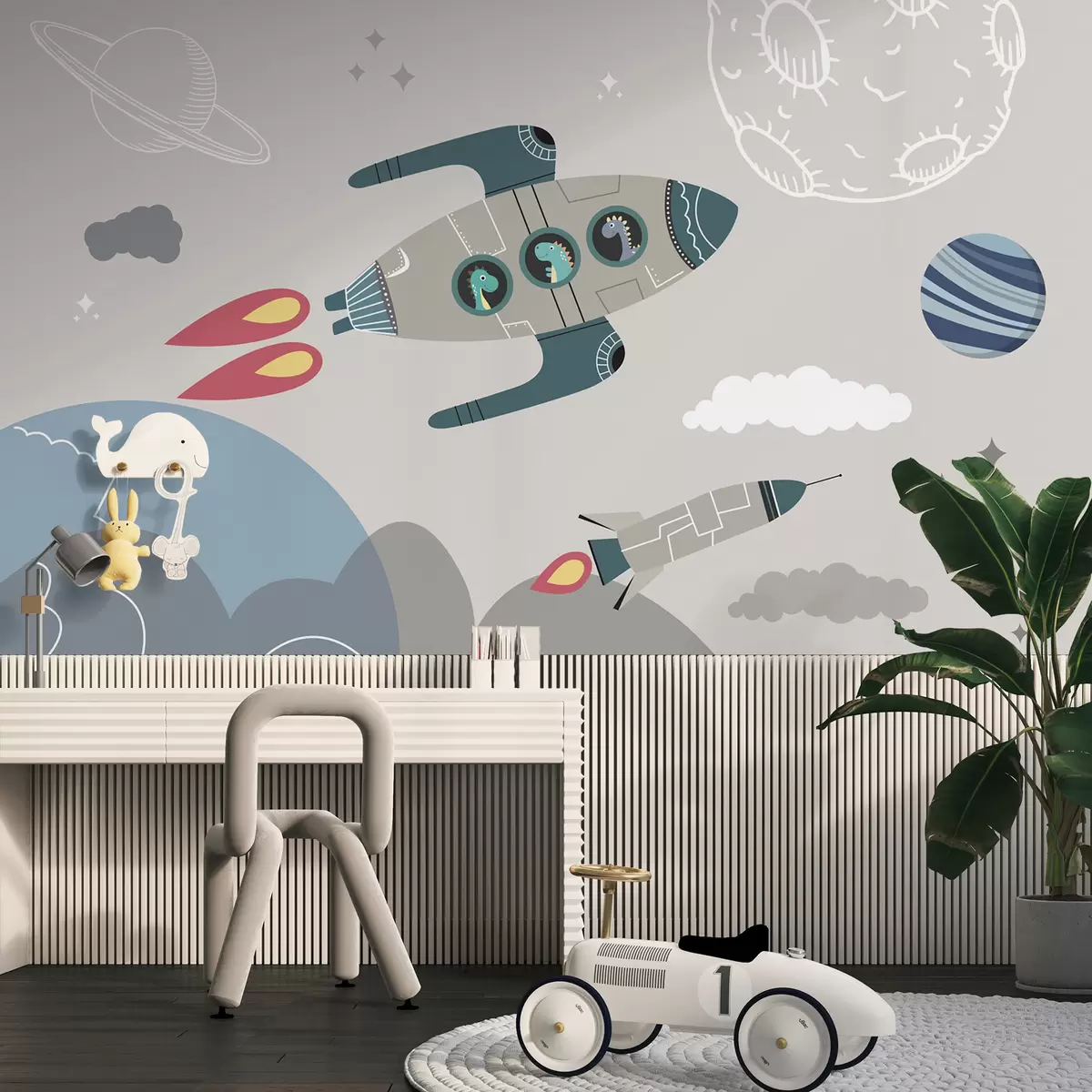 Valokuvatapetti Astronautti dinosaurukset avaruudessa u96334