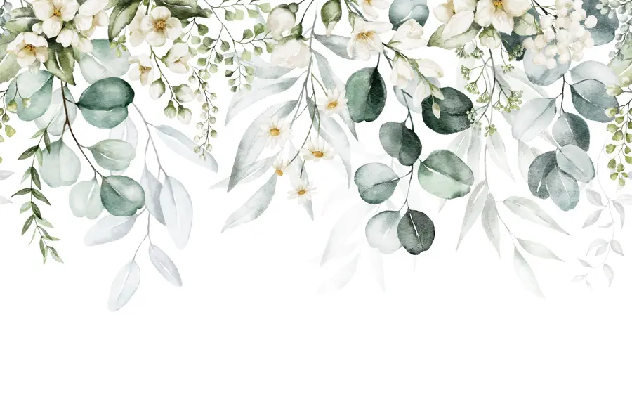 Valokuvatapetti Akvarelli vihreä lehdet kukkia u96336