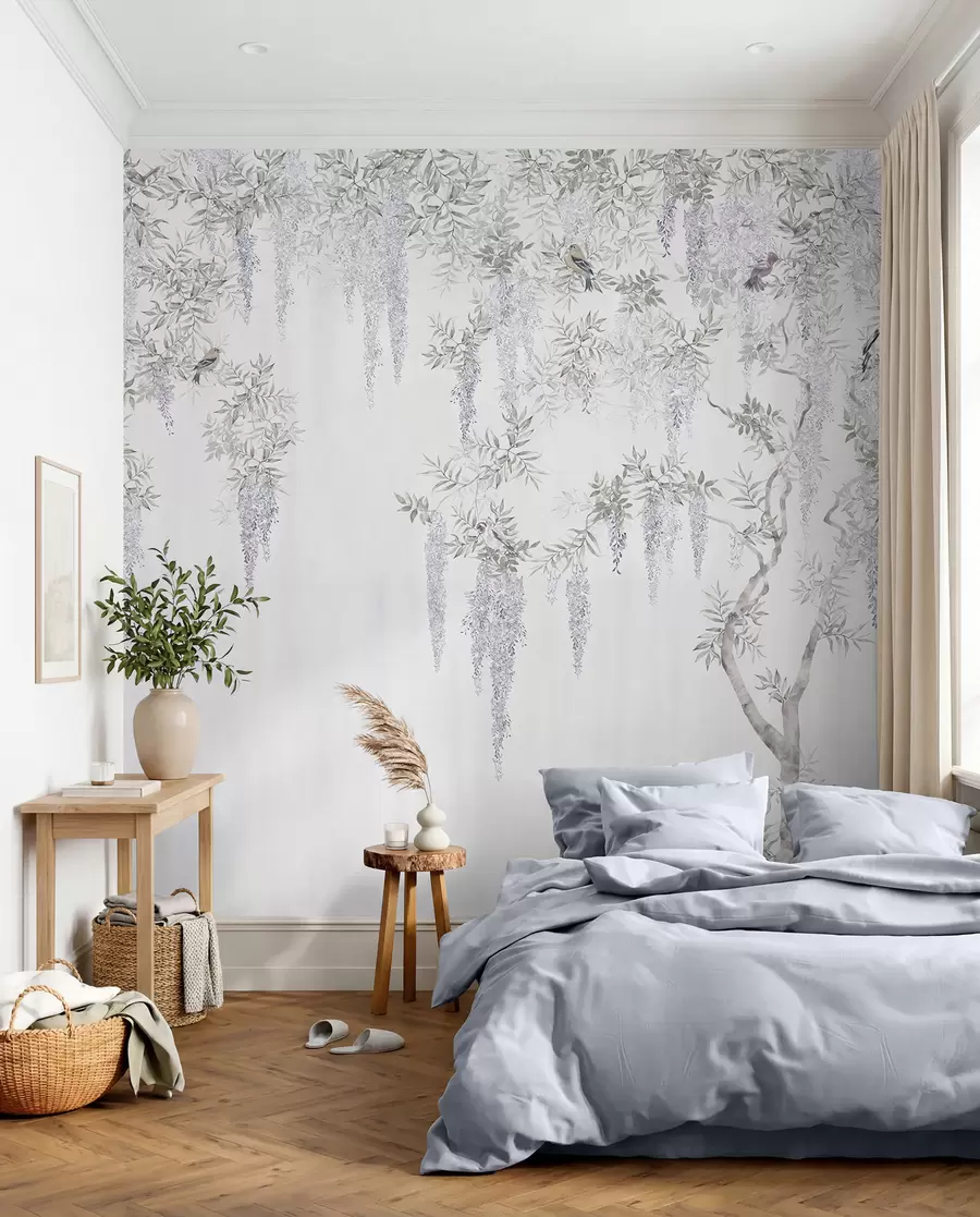 Valokuvatapetti Kukkia wisteria, wisteria, minimalismi, yksivärinen, loft ja japanilainen tyyli u96928