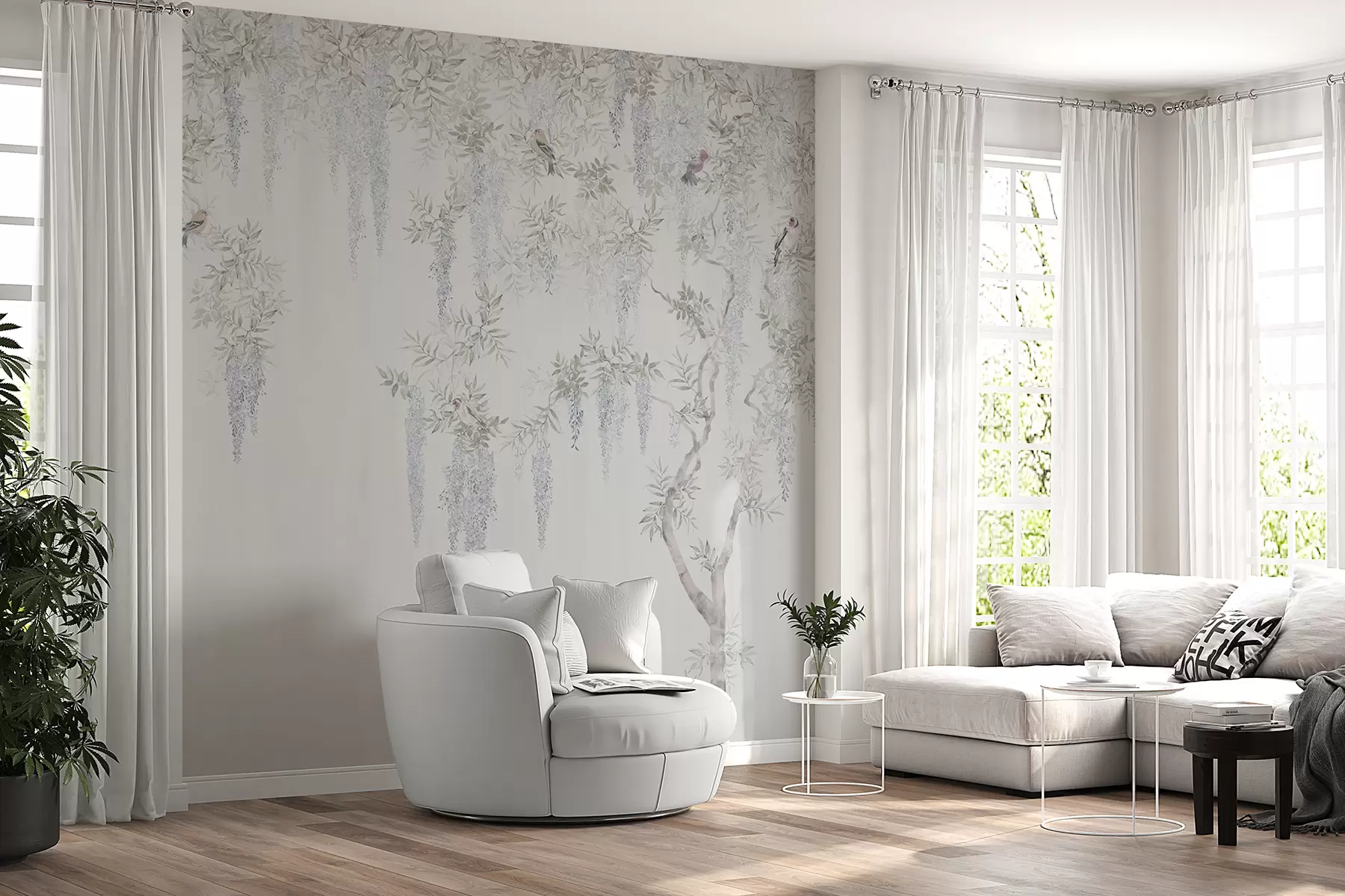Valokuvatapetti Kukkia wisteria, wisteria, minimalismi, yksivärinen, loft ja japanilainen tyyli u96928