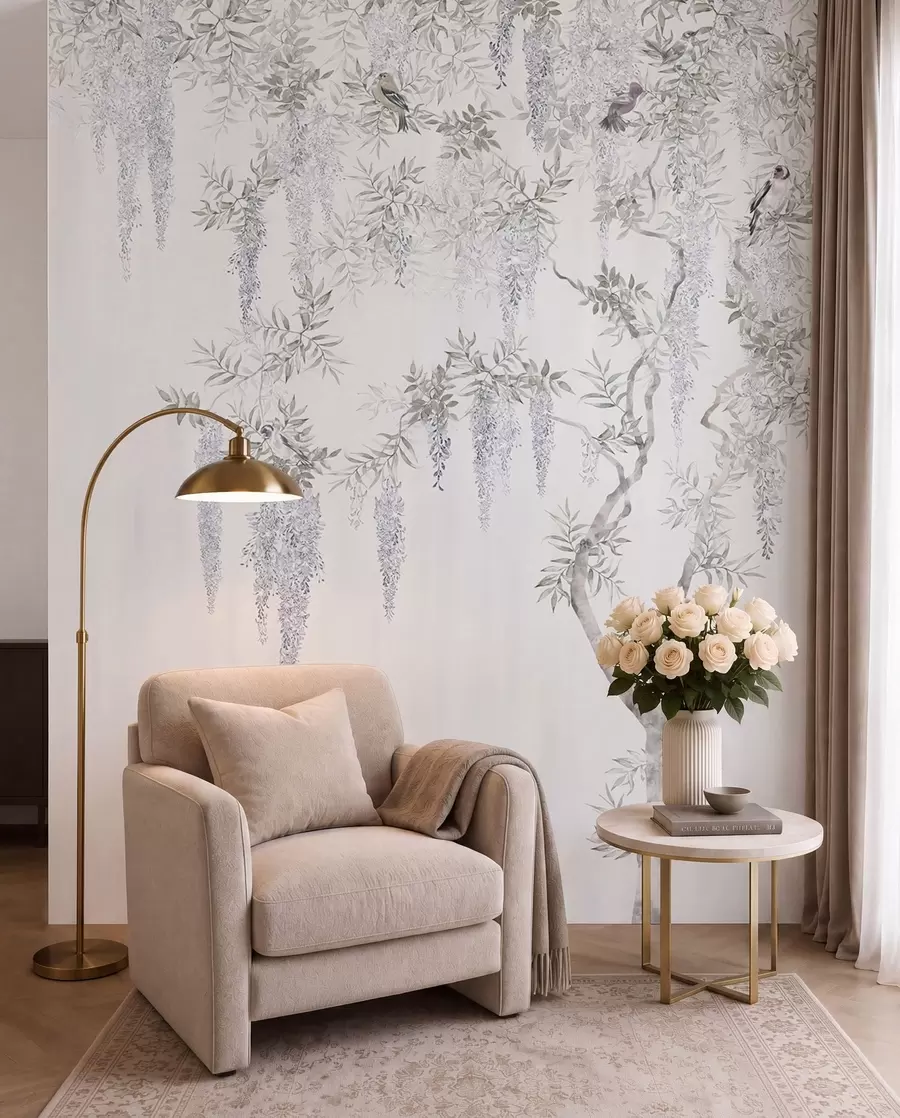 Valokuvatapetti Kukkia wisteria, wisteria, minimalismi, yksivärinen, loft ja japanilainen tyyli u96928