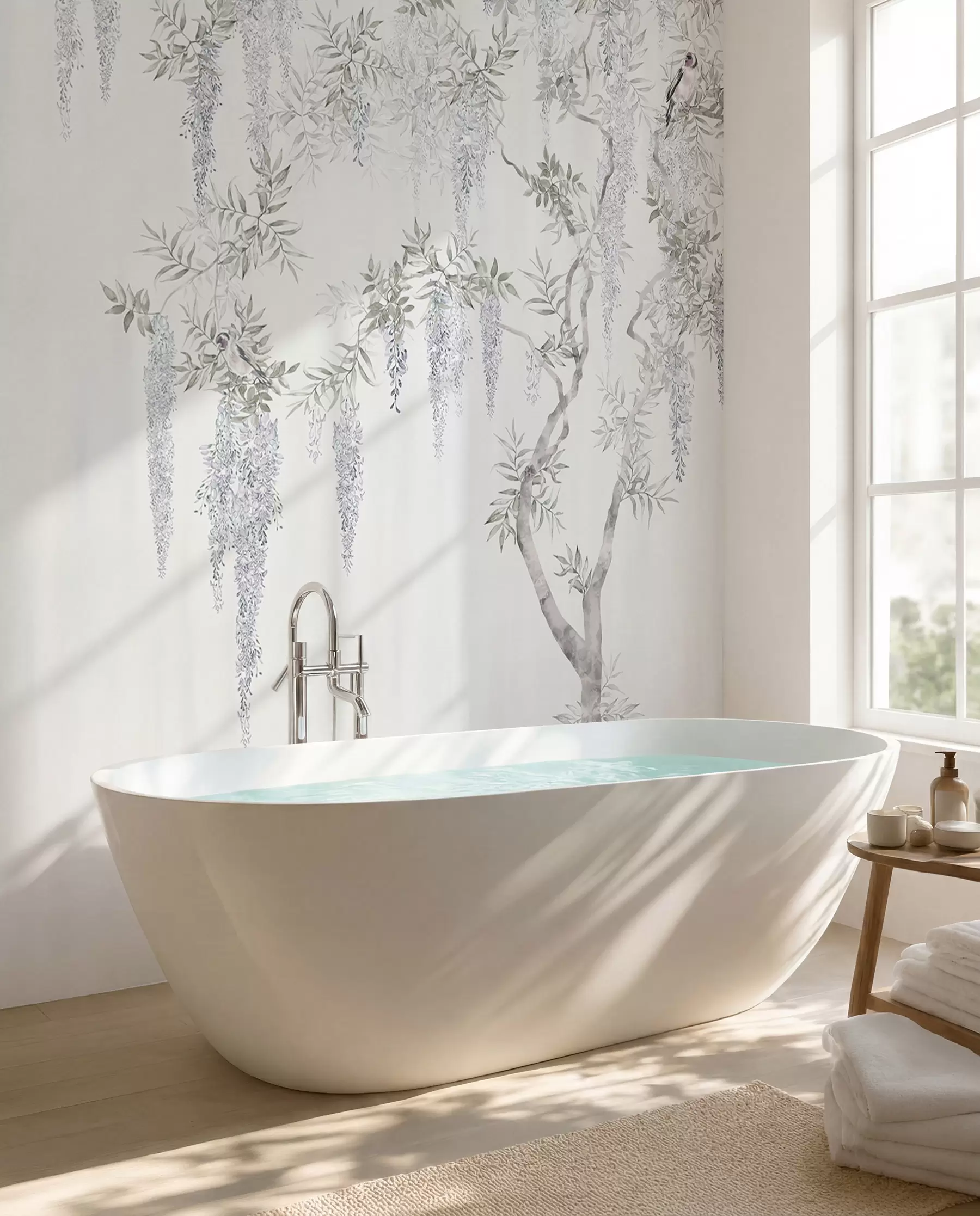 Valokuvatapetti Kukkia wisteria, wisteria, minimalismi, yksivärinen, loft ja japanilainen tyyli u96928