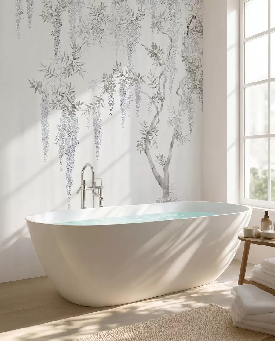 Valokuvatapetti Kukkia wisteria, wisteria, minimalismi, yksivärinen, loft ja japanilainen tyyli u96928