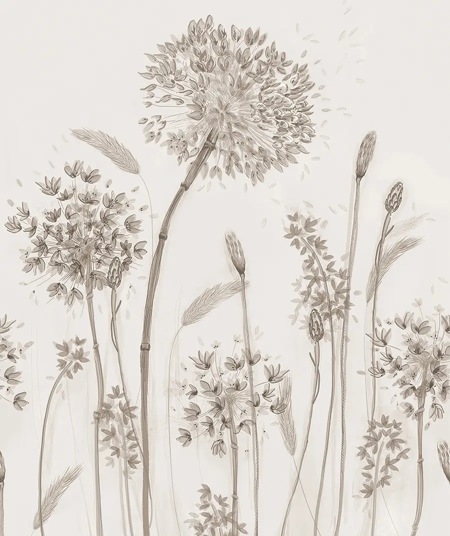 Valokuvatapetti Suuri niitty kukkia voikukkia yksivärinen tyyli loft minimalismi u96934