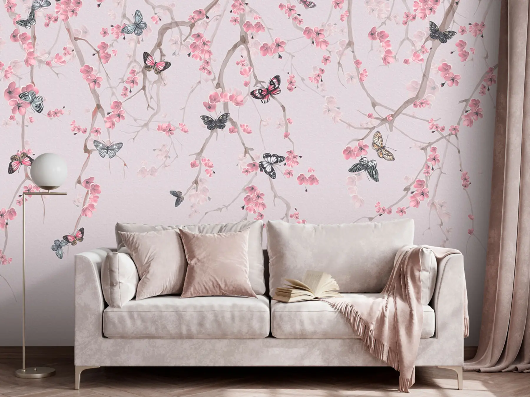 Valokuvatapetti Sakuran kukkia ja perhosia u97056