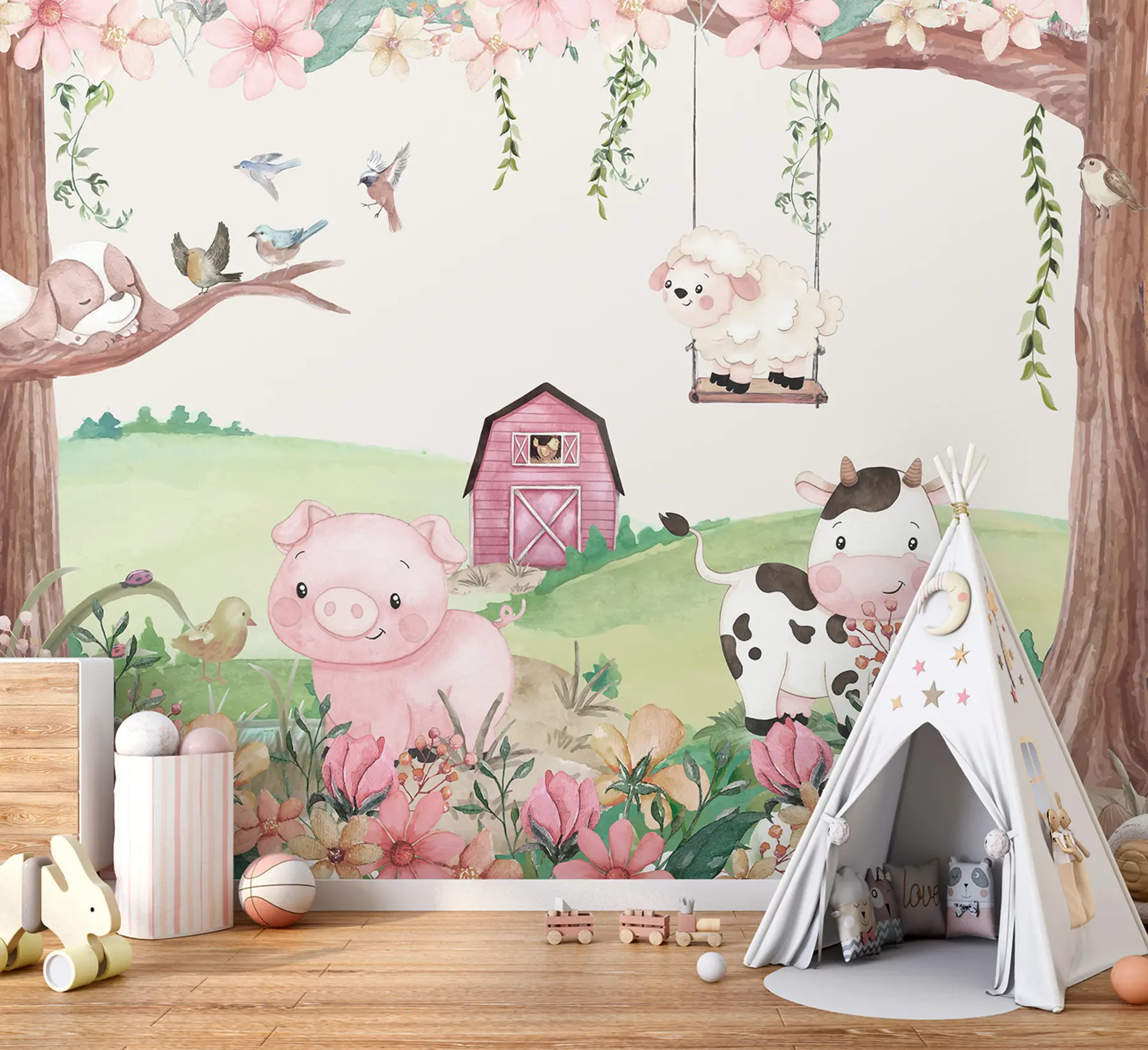 Valokuvatapetti Maatilamaisema eläimillä u97370