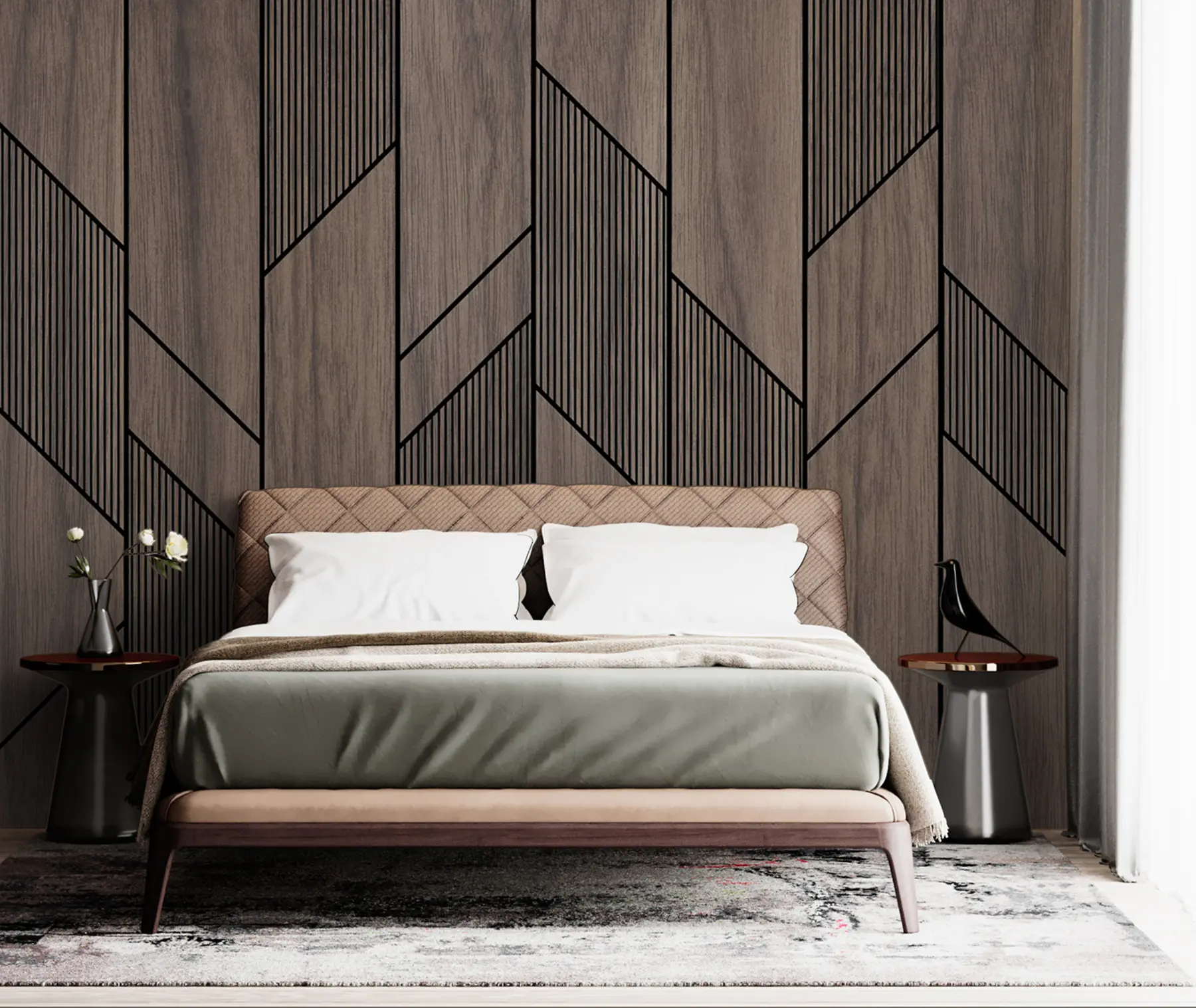Valokuvatapetti Geometriset paneelit puurakenteella u97427