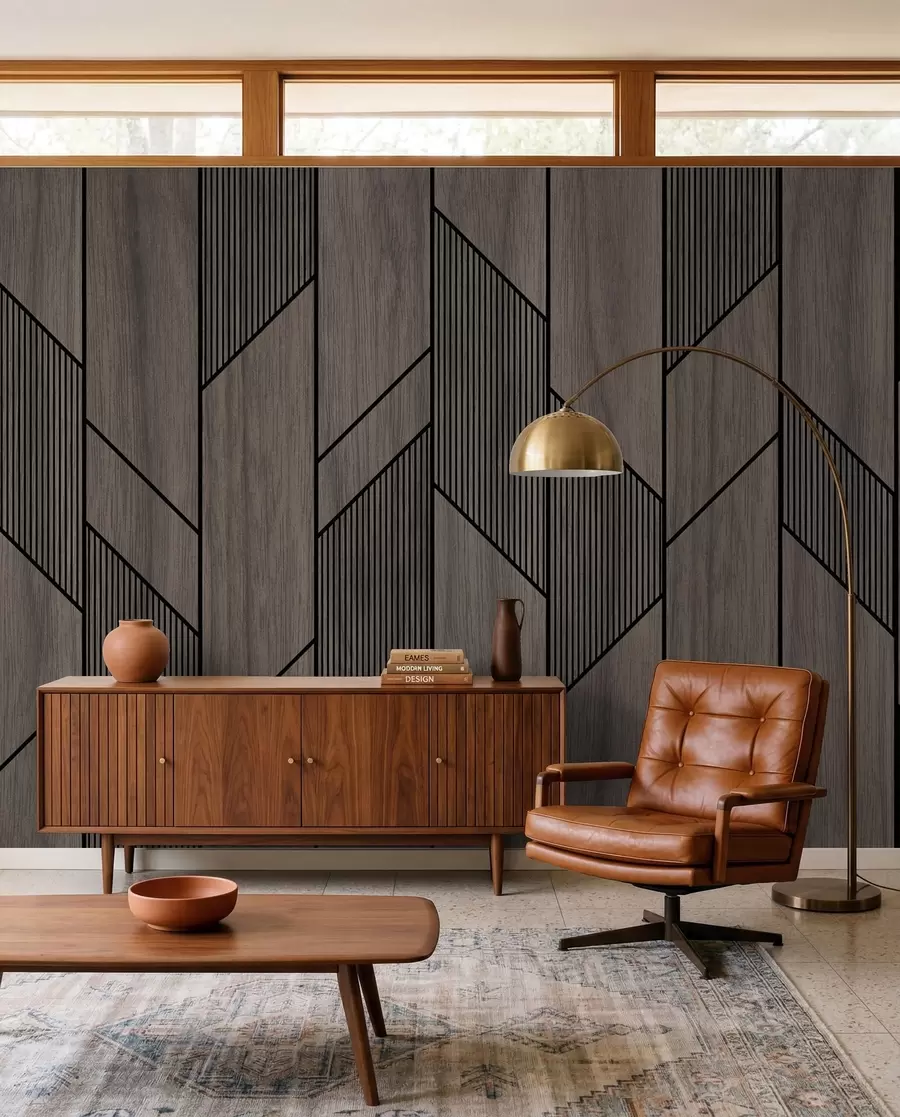 Valokuvatapetti Geometriset paneelit puurakenteella u97427