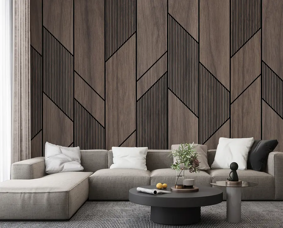Valokuvatapetti Geometriset paneelit puurakenteella u97427