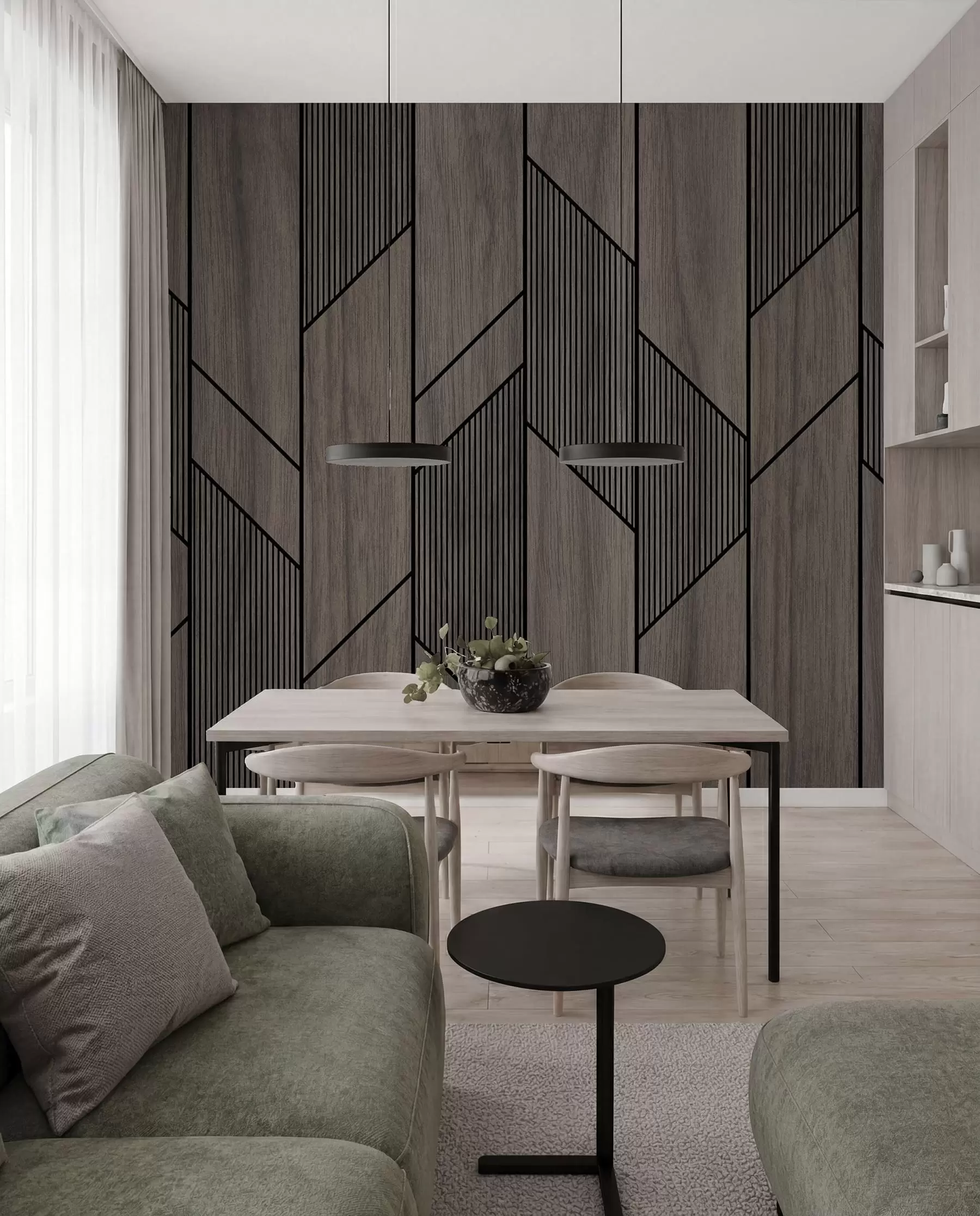 Valokuvatapetti Geometriset paneelit puurakenteella u97427
