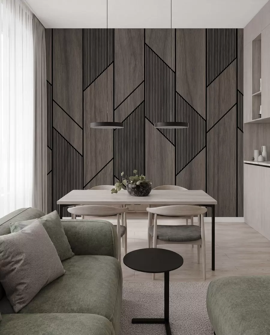 Valokuvatapetti Geometriset paneelit puurakenteella u97427