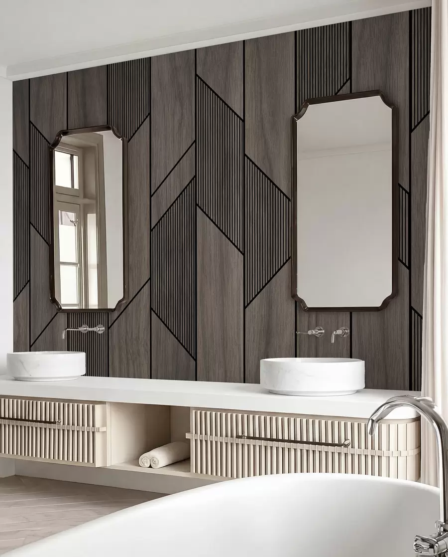 Valokuvatapetti Geometriset paneelit puurakenteella u97427