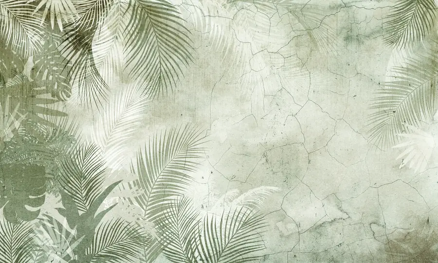 Valokuvatapetti Vihreät 3D-lehdet grunge-tyyliin u73583v3