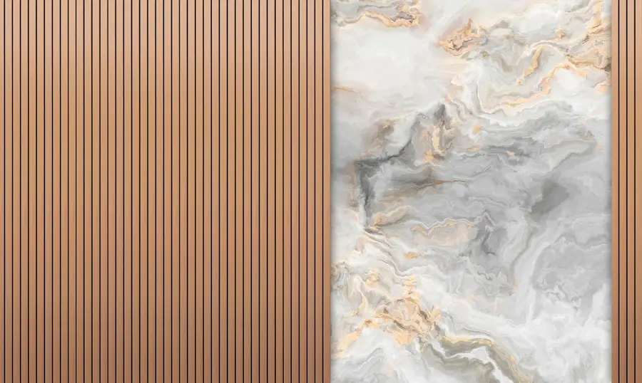 Valokuvatapetti Puiset säleet marmorilla u97426