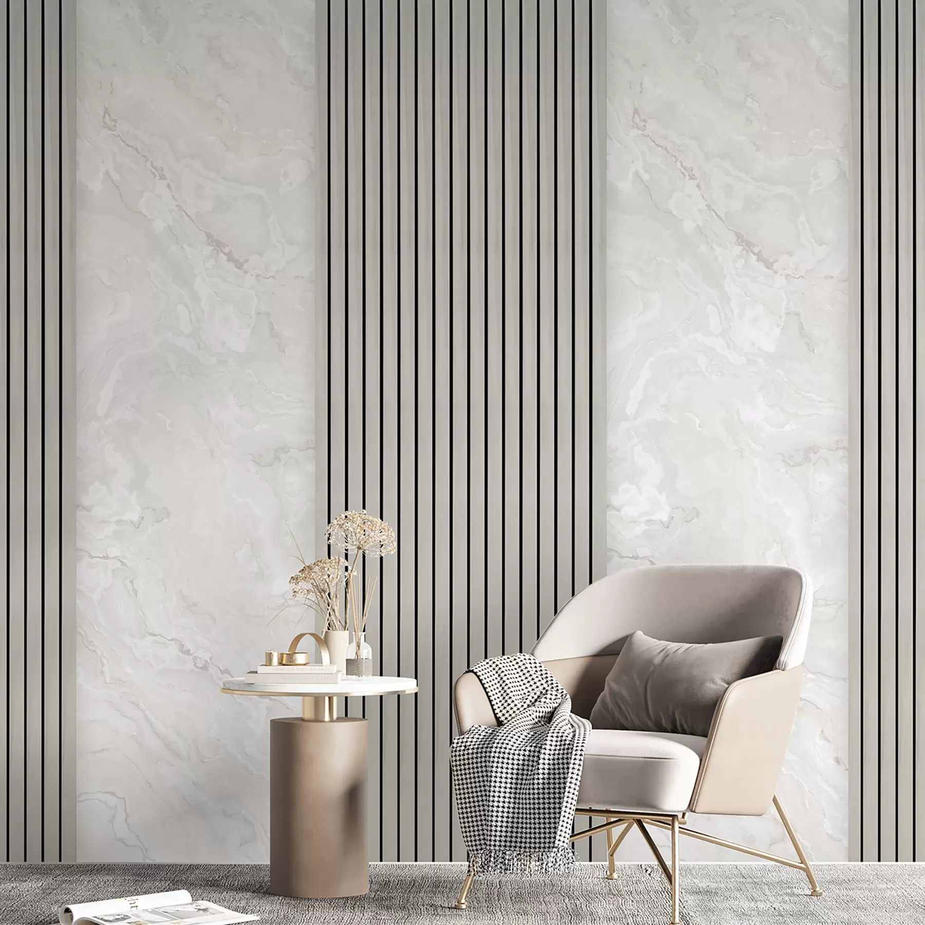 Valokuvatapetti Puiset säleet marmorilla u97465