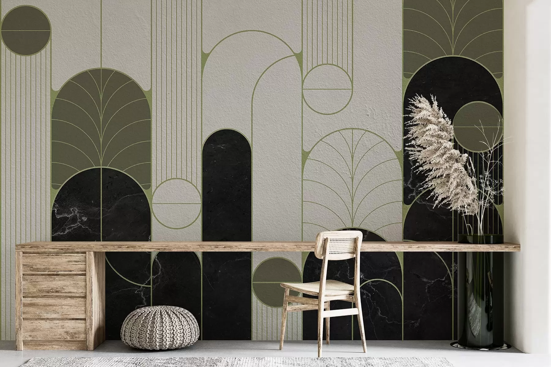 Valokuvatapetti Kaaret tyyliin Art Deco vihreillä väreillä u73101v2
