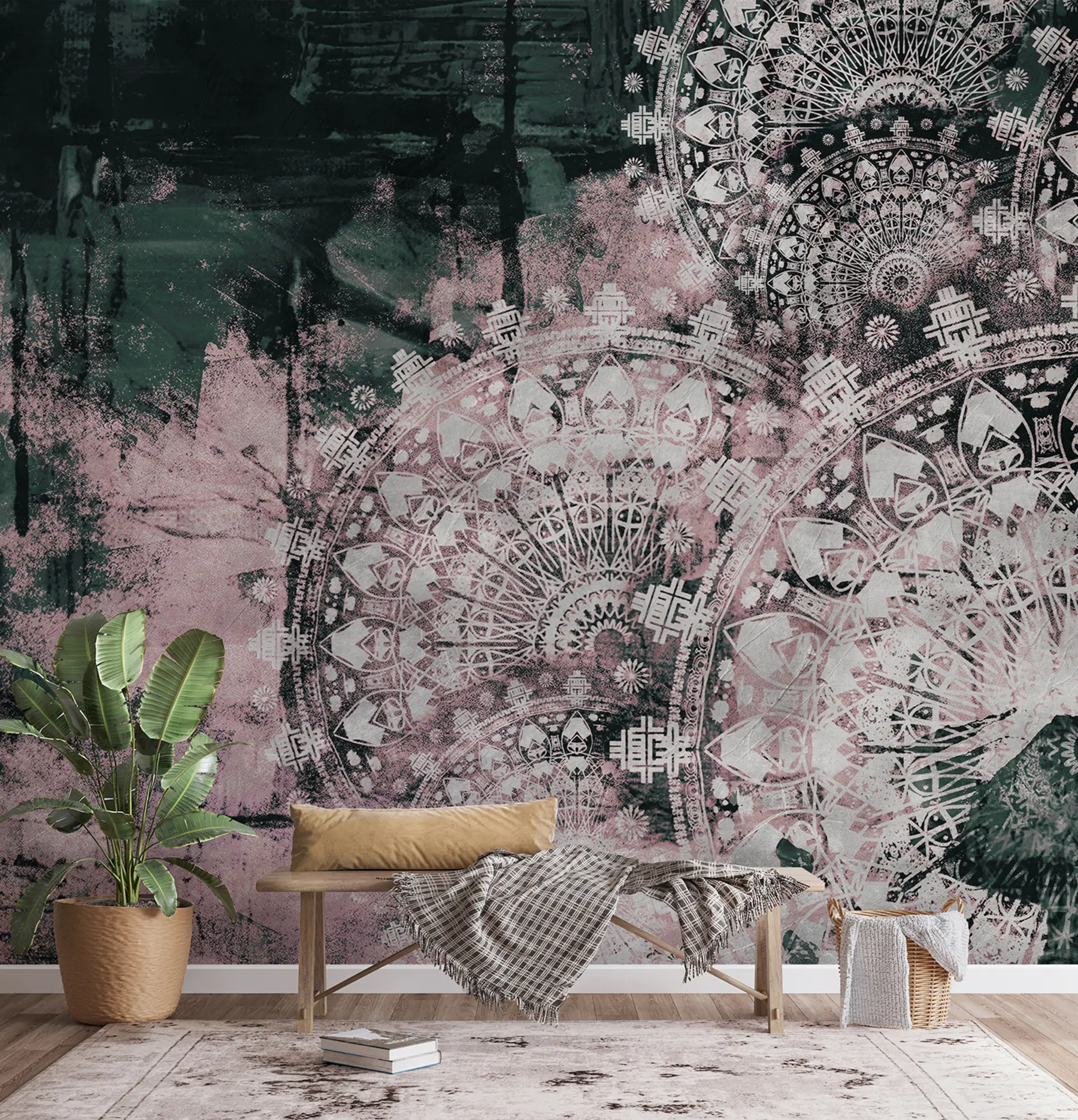 Valokuvatapetti Vintage mandala vaaleanpunaisissa väreissä u93958v2