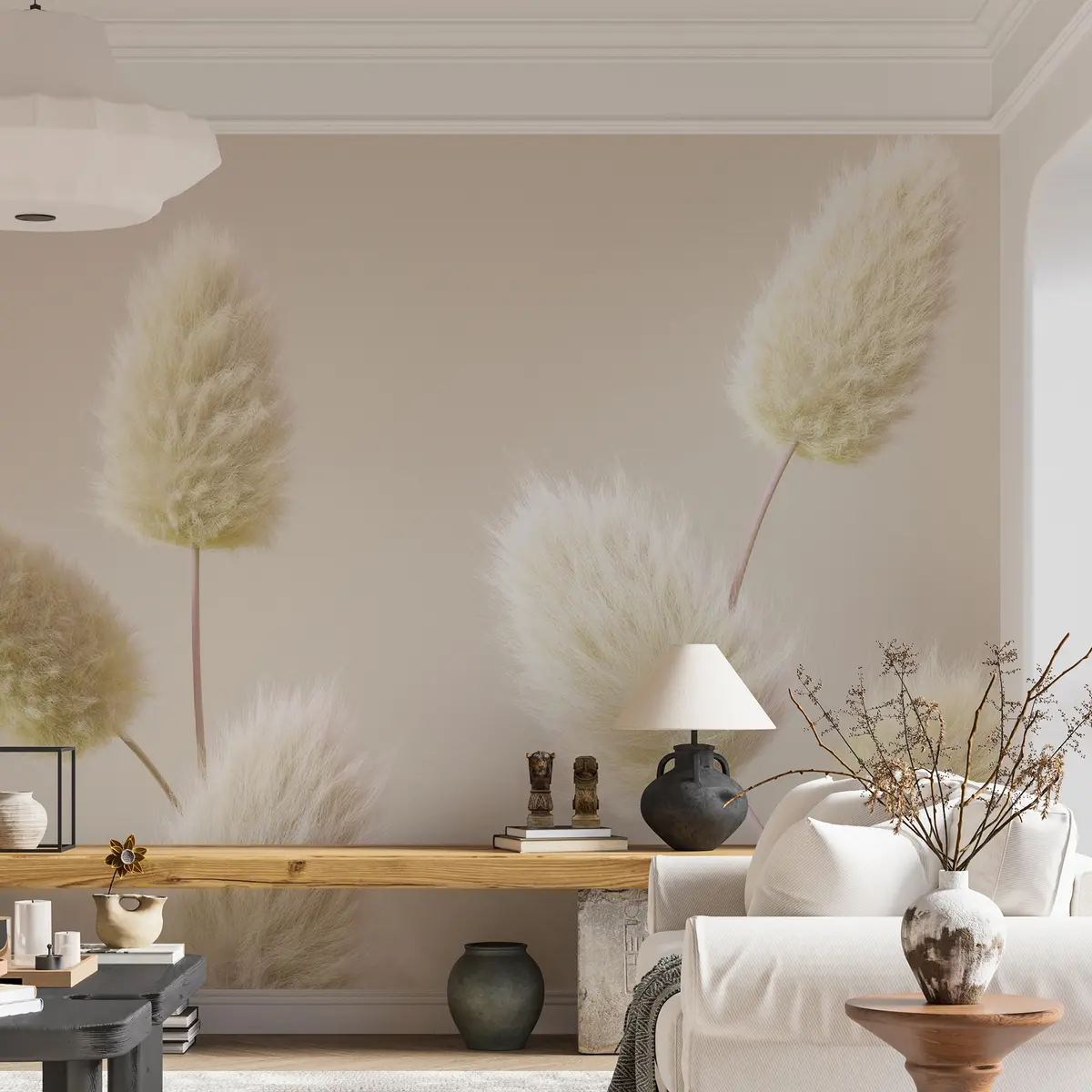 Valokuvatapetti Trendikäs beige kuivattuja kukkia boho-tyyliin u98432v1