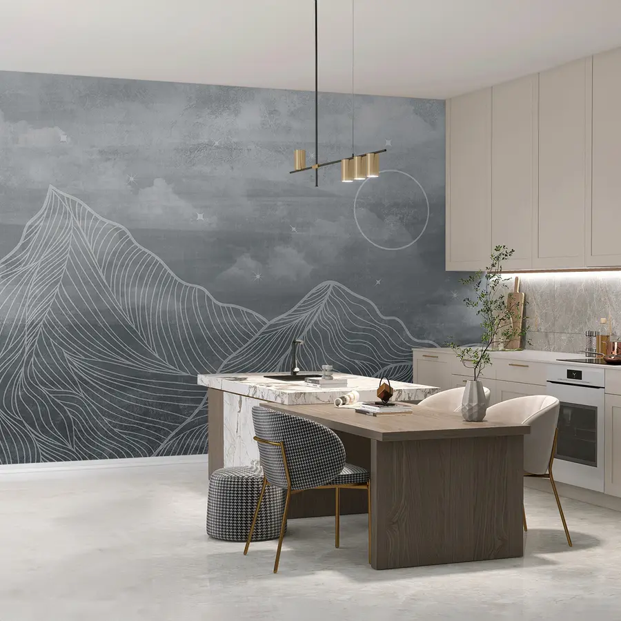 Valokuvatapetti Grunge tekstuuri pilviä ja vuoria, harmaa väri, luonto teema Art u98838v1