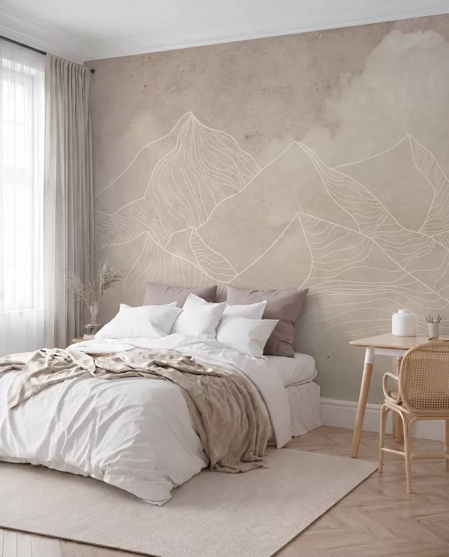 Valokuvatapetti Grunge tekstuuri abstrakteja vuoria, beige väri, luonto teema Art u98839
