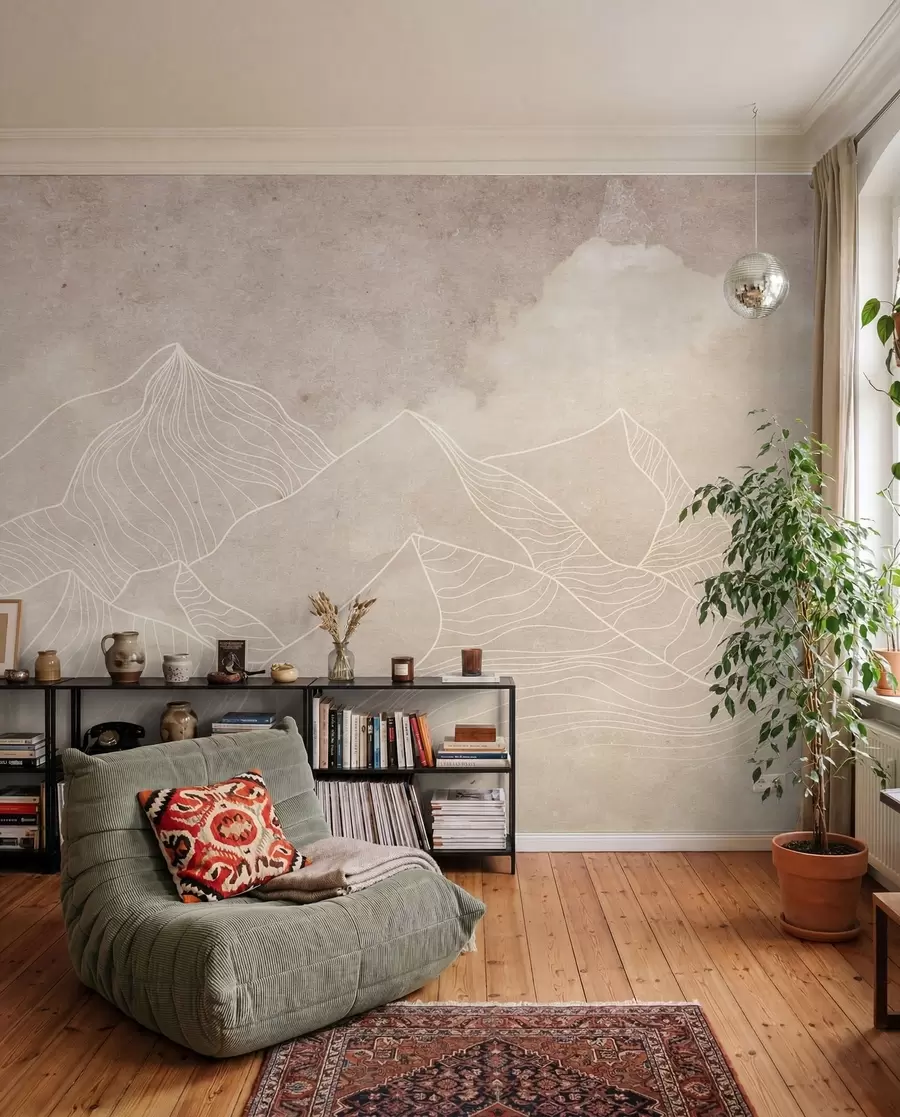 Valokuvatapetti Grunge tekstuuri abstrakteja vuoria, beige väri, luonto teema Art u98839