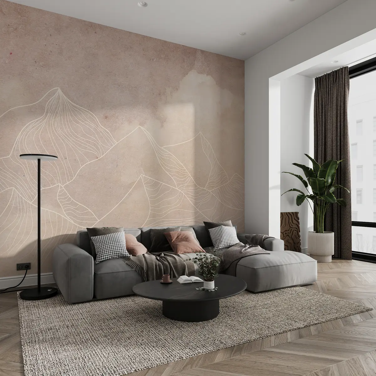 Valokuvatapetti Grunge tekstuuri abstrakteja vuoria, beige väri, luonto teema Art u98839