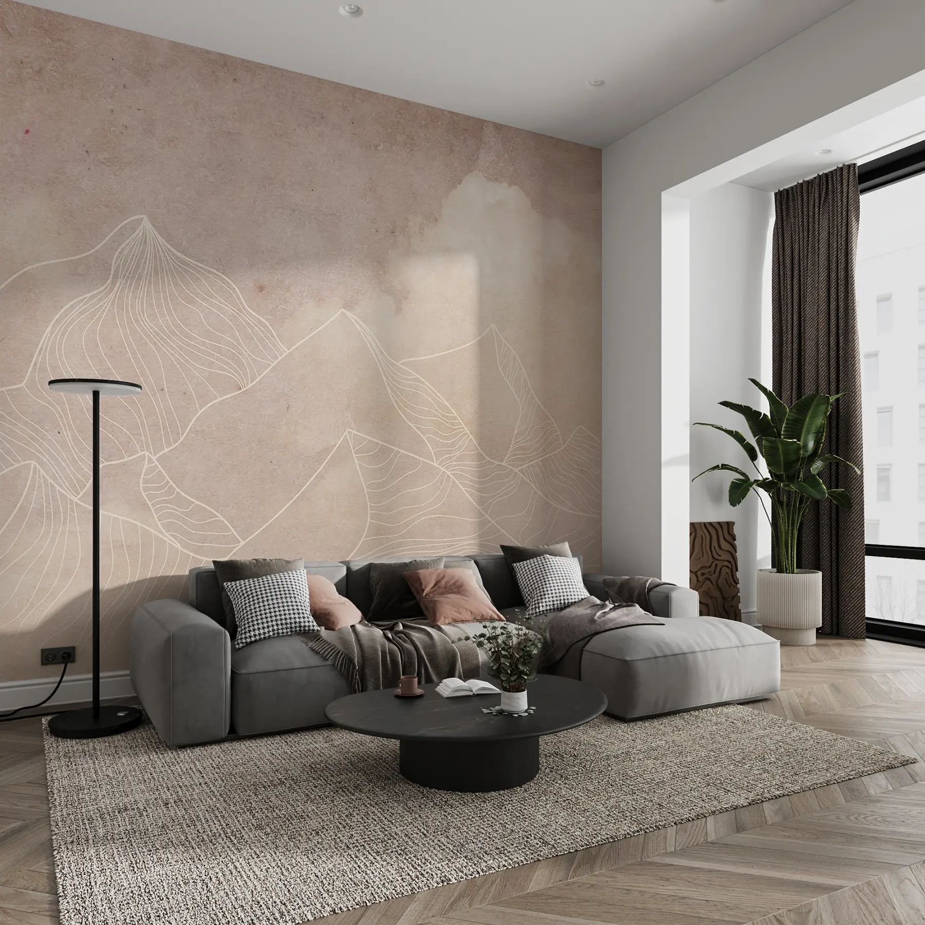 Valokuvatapetti Grunge tekstuuri abstrakteja vuoria, beige väri, luonto teema Art u98839