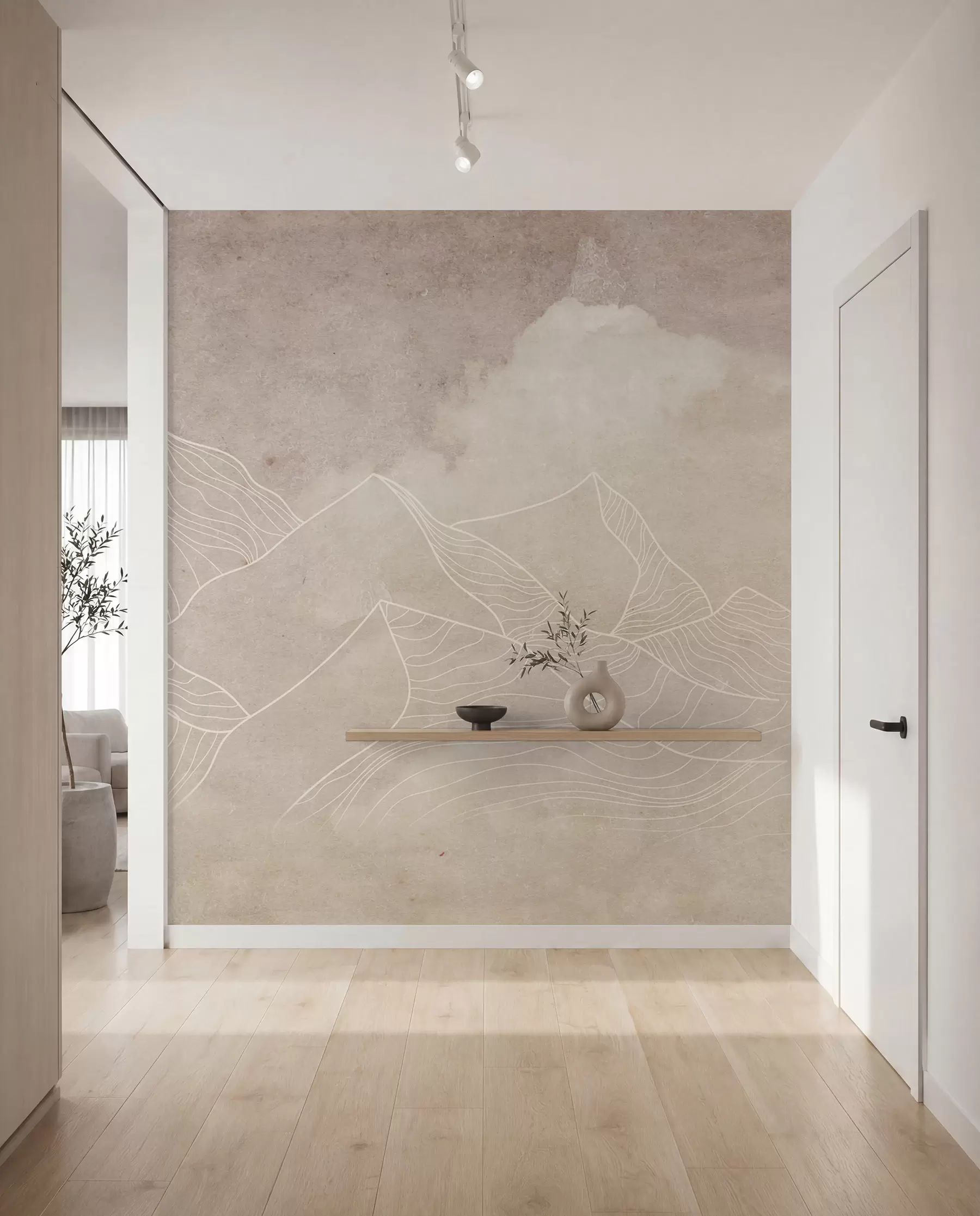 Valokuvatapetti Grunge tekstuuri abstrakteja vuoria, beige väri, luonto teema Art u98839