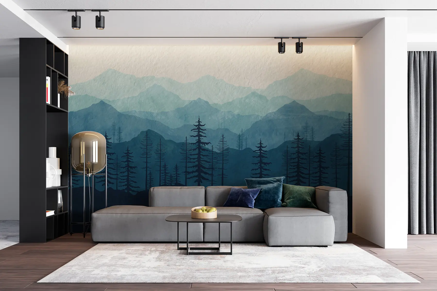 Valokuvatapetti Vuoret sininen yksivärinen akvarelli tekstuurilla u98925