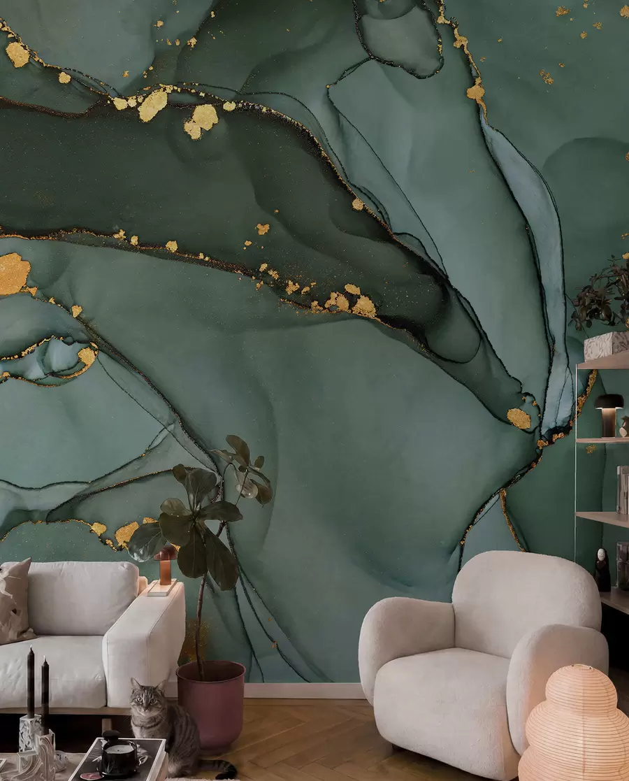 Valokuvatapetti Ylellinen Onyx-marmori, jossa on metallisia halkeamia u50235d1