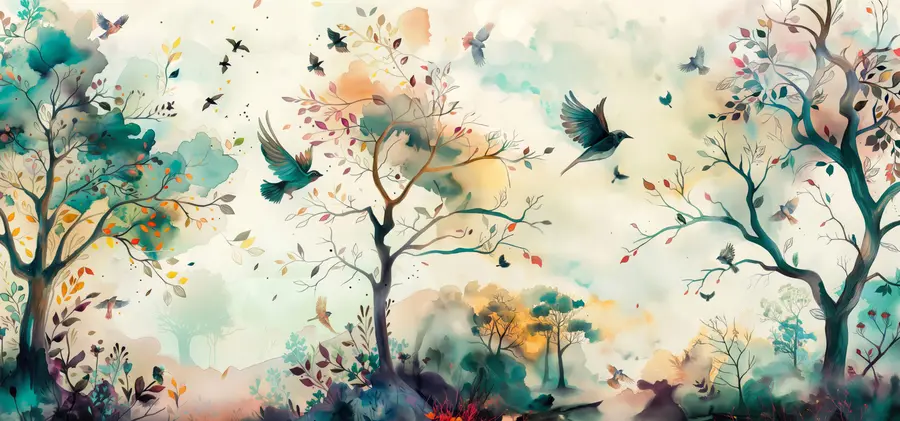 Valokuvatapetti Lintujen värit syksyn oksilla u99612