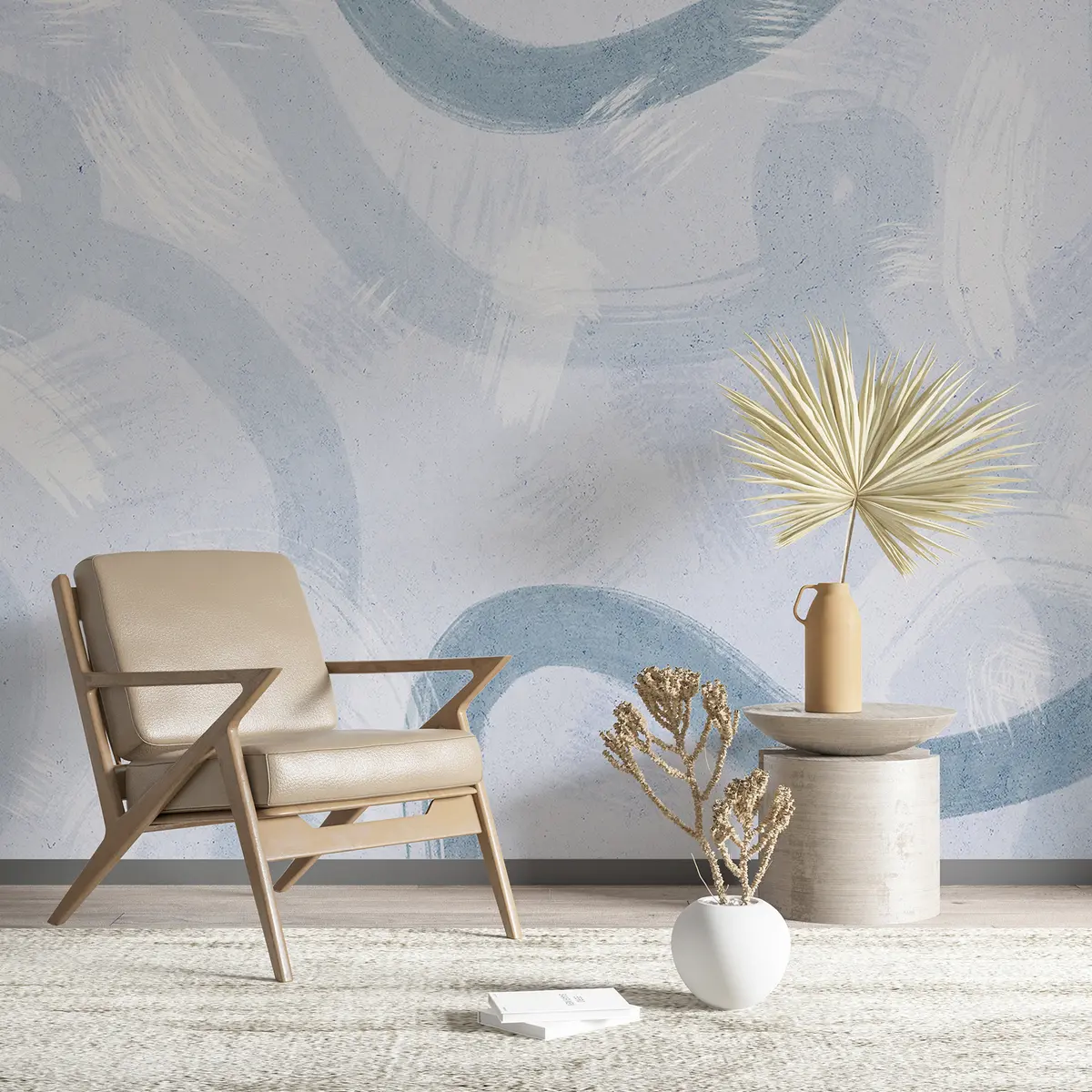 Valokuvatapetti Siveltimenvedot, abstrakti käsin piirretty kuvio, siniset värit u99656v1