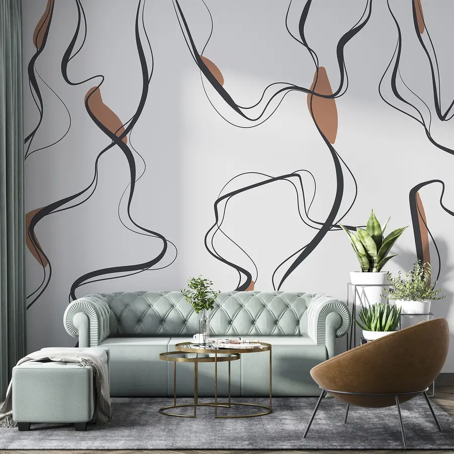 Valokuvatapetti Muste piirustus taidetta, abstrakti kuvio, geometriset viivat, harmaa ja oranssi u99659v3