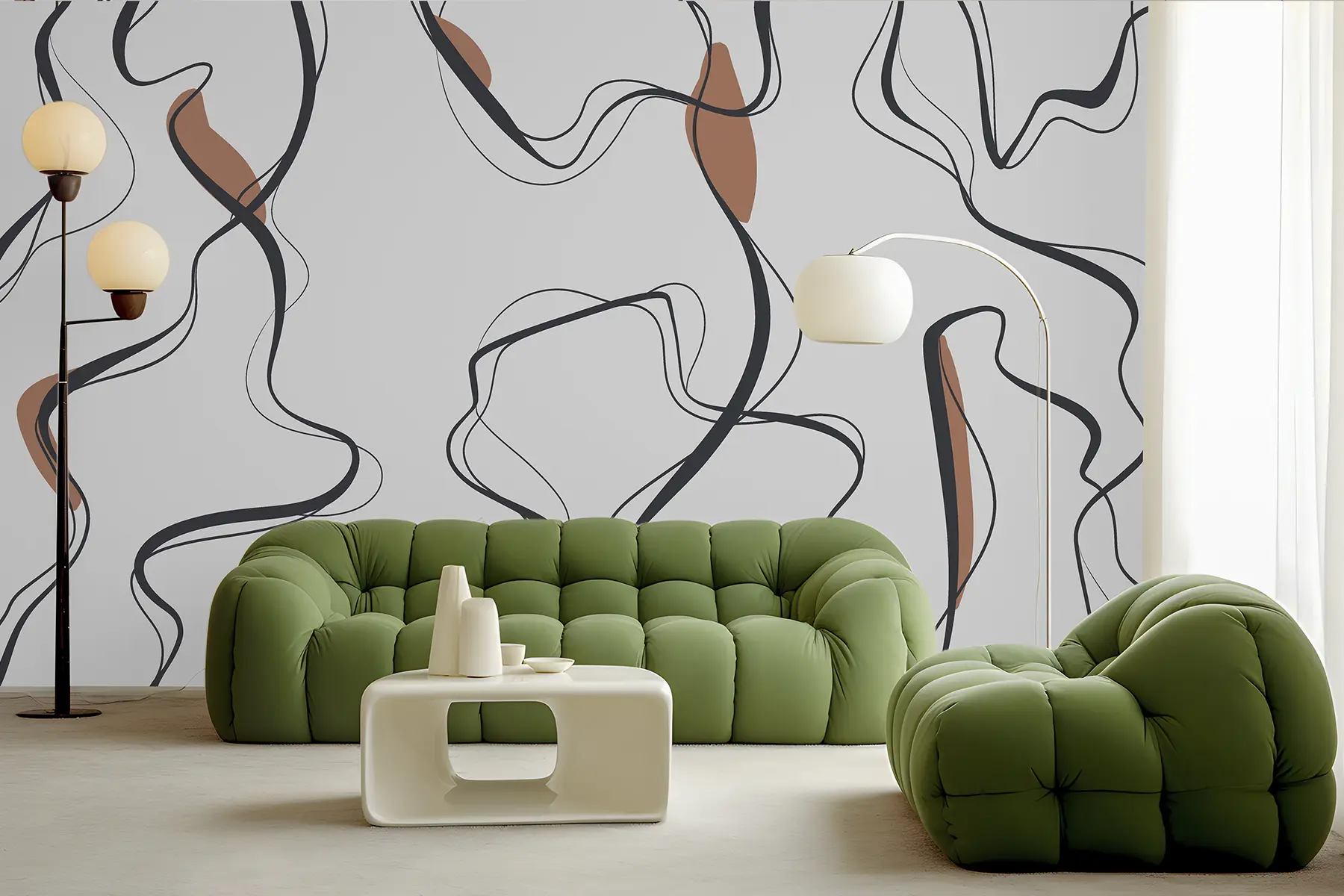 Valokuvatapetti Muste piirustus taidetta, abstrakti kuvio, geometriset viivat, harmaa ja oranssi u99659v3